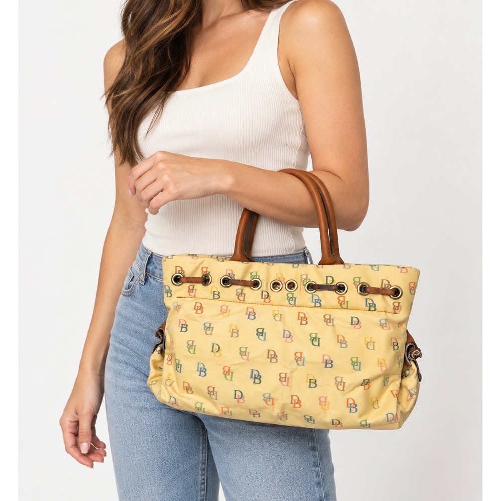 Vintage Dooney & Bourke Yellow Multi Monogram Canvas Tote Bag DEFECT